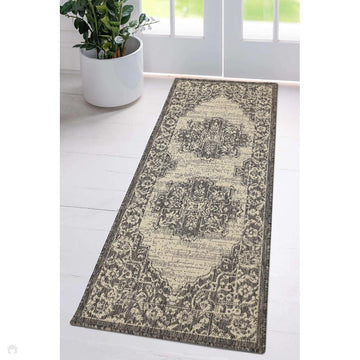 Flatweave Gel Medallion Steel Grey Runner-Melrose-Rug Love - The Most Loved Rug Store